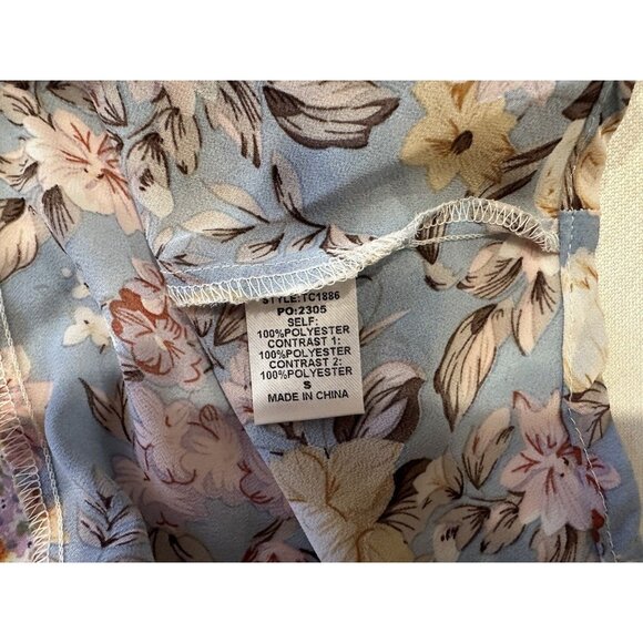 GIGIO USA Small Blouse Floral Ruffle Sleeve Boho Top Front Tassel Tie Flowy - Picture 10 of 10